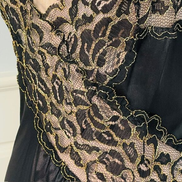 Colesce Collection Vintage 80s Black Gold Sheer Lace Lingerie Maxi Slip Dress 1X - Picture 7 of 12